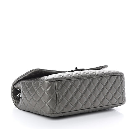 Chanel Metallic Calfskin Quilted Small XXL Travel Flap Bag Dark Silver 3 of 9