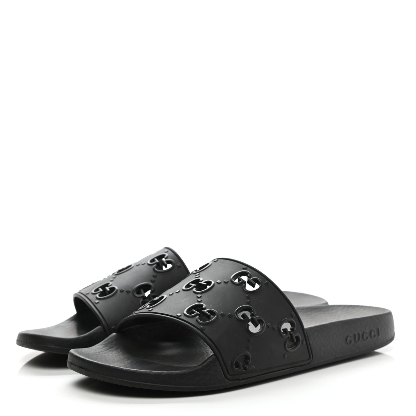 Rubber GG Monogram Perforated Womens Slide Sandals 40 Black