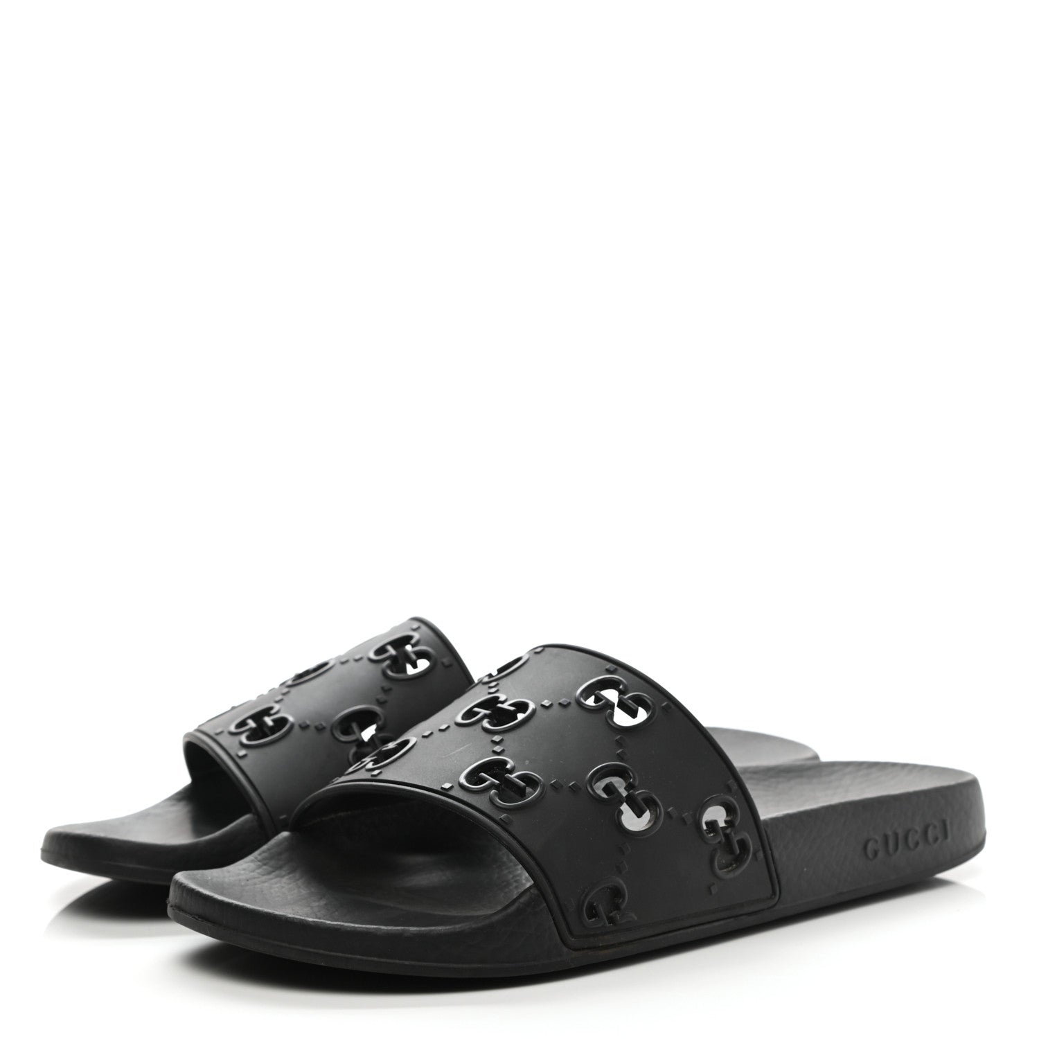 Gucci Rubber GG Monogram Perforated Womens Slide Sandals 40 Black 3 of 7