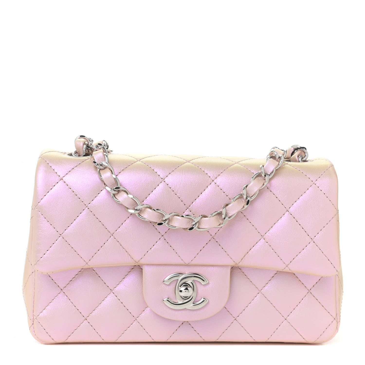 Chanel Iridescent Calfskin Quilted Mini Rectangular Flap Pink 1 of 11