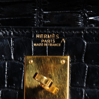 Hermes Shiny Porosus Crocodile Kelly Sellier 32 Black 7 of 9