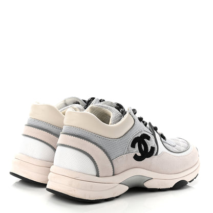 Chanel Nylon Calfskin Suede Womens CC Sneakers 37 Grey White Pink 4 of 11