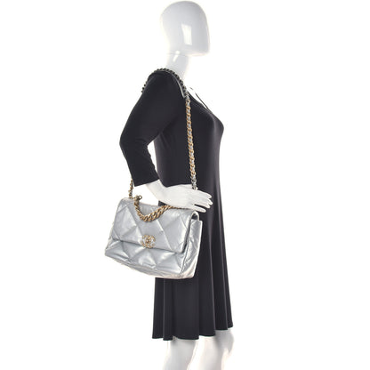 Chanel Metallic Goatskin Quilted Large Chanel 19 Flap Silver 2 of 12