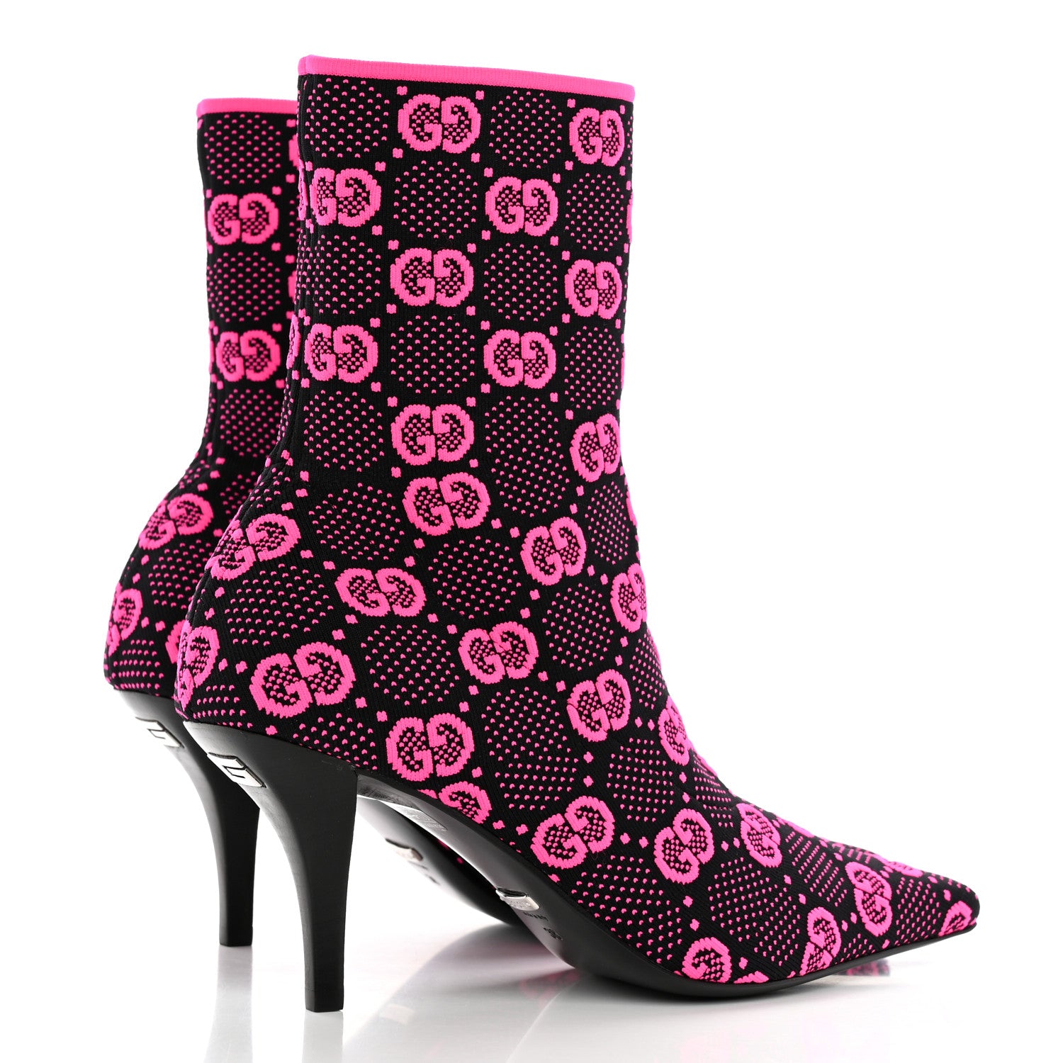 Gucci Technical Jersey Knit GG Monogram Square G 75mm Ankle Boots 38 Black Neon Fucsia 5 of 9