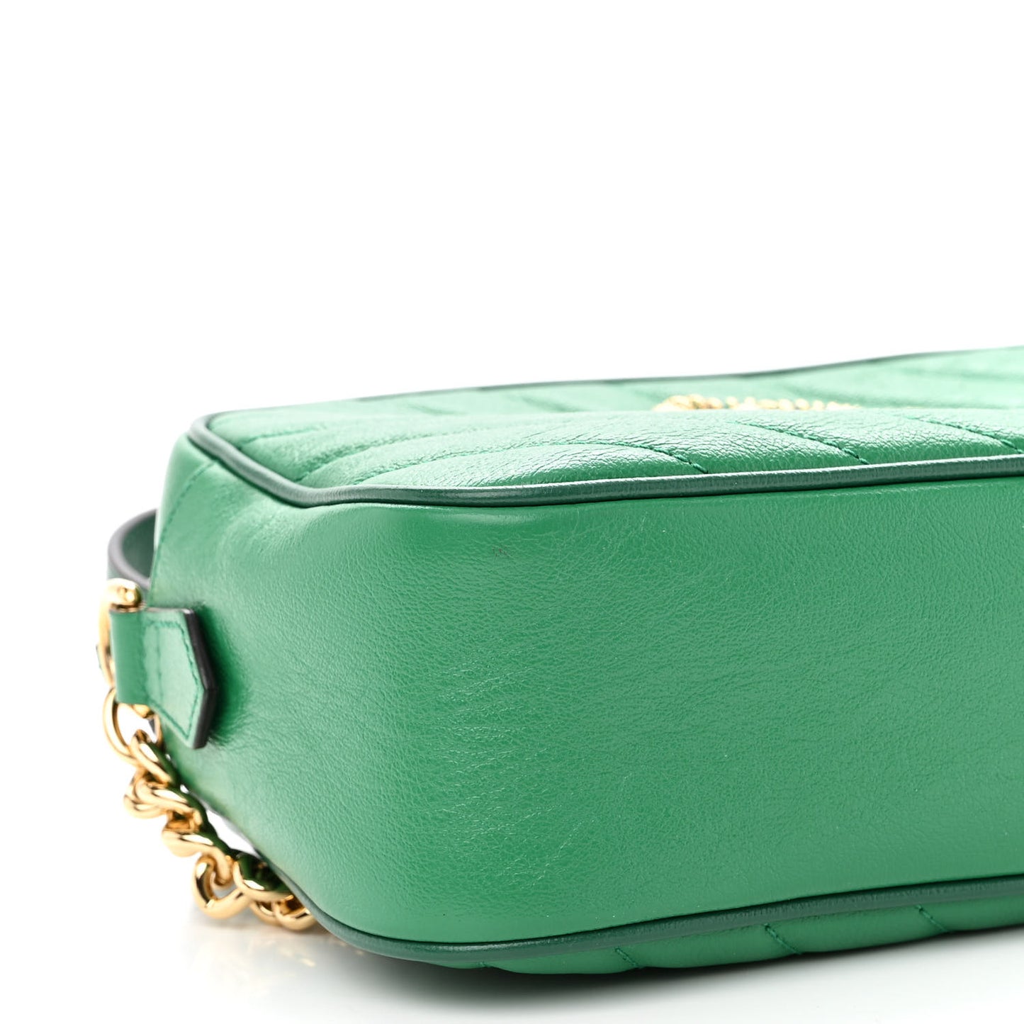 Azalea Calfskin Enamel Matelasse Diagonal Small Torchon GG Marmont Chain Shoulder Bag New Shamarock Emerald