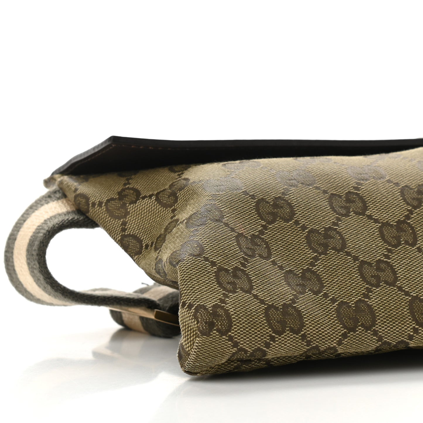 GG Monogram Web Double Pocket Belt Bag Green Dark Brown