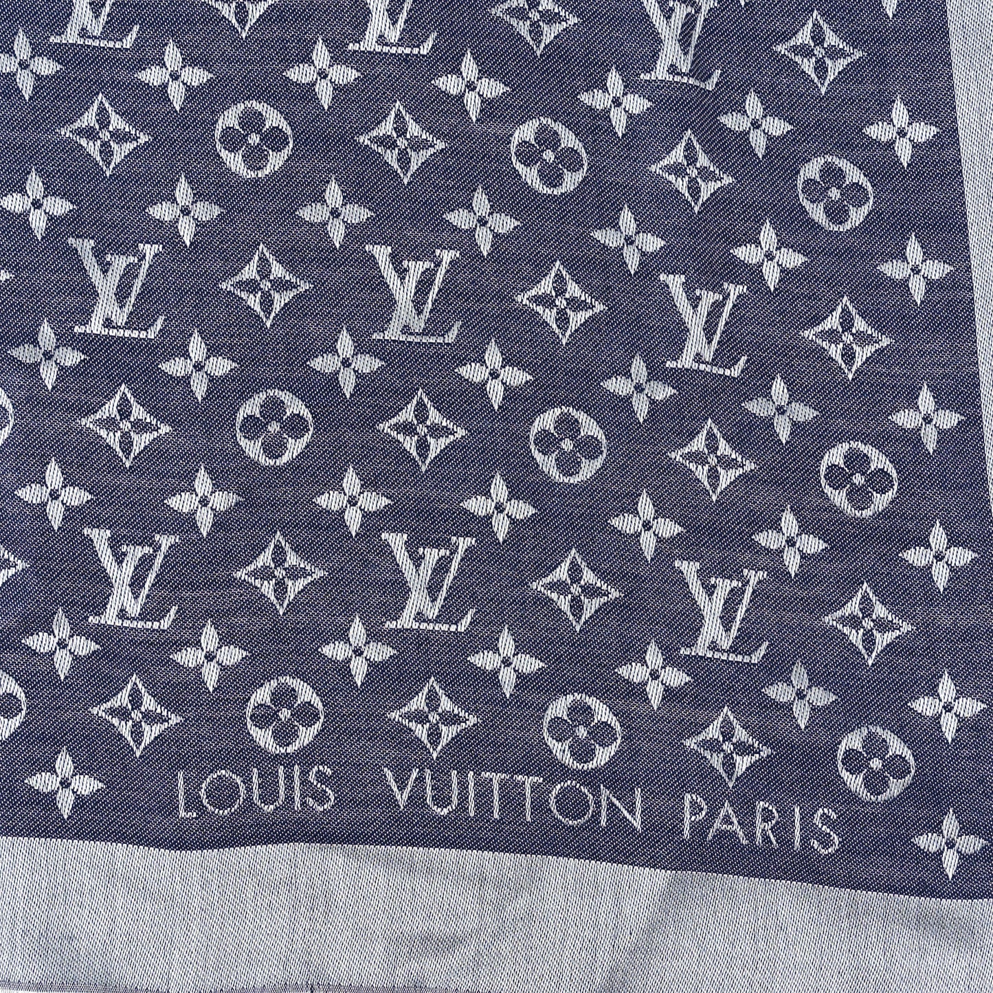 Silk Wool Monogram Denim Shawl Light Blue