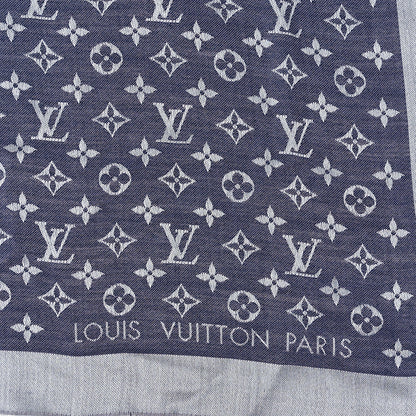 Louis Vuitton Silk Wool Monogram Denim Shawl Light Blue 3 of 4