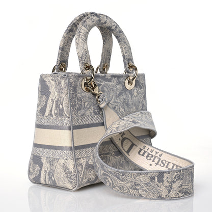 Christian Dior Canvas Toile De Jouy Reverse Embroidered Medium Lady D-Lite Gray 3 of 11