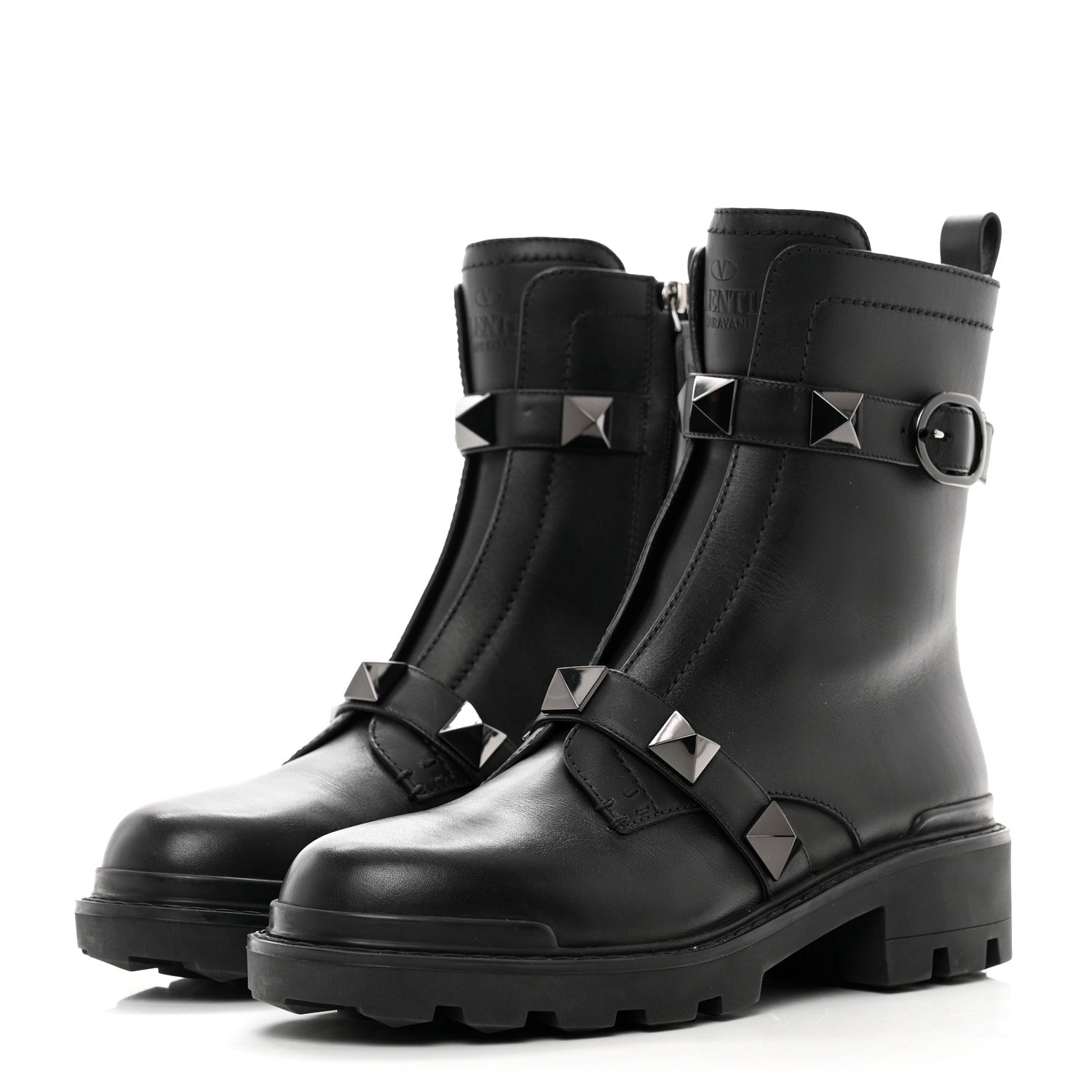 Valentino Garavani Calfskin Tonal Roman Stud 20/40mm Combat Boots 40 Black 3 of 9