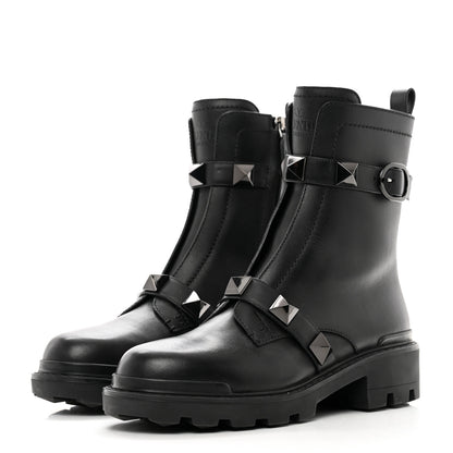 Valentino Garavani Calfskin Tonal Roman Stud 20/40mm Combat Boots 40 Black 3 of 9