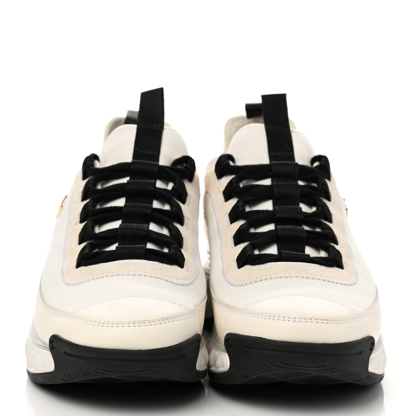 Velvet Calfskin Mixed Fibers CC Sneakers 37.5 Ivory Black