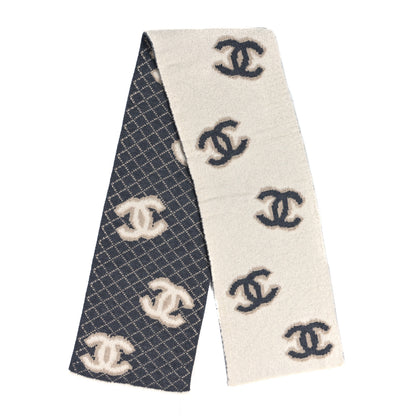Chanel Wool Cashmere CC Scarf White Grey 2 of 4