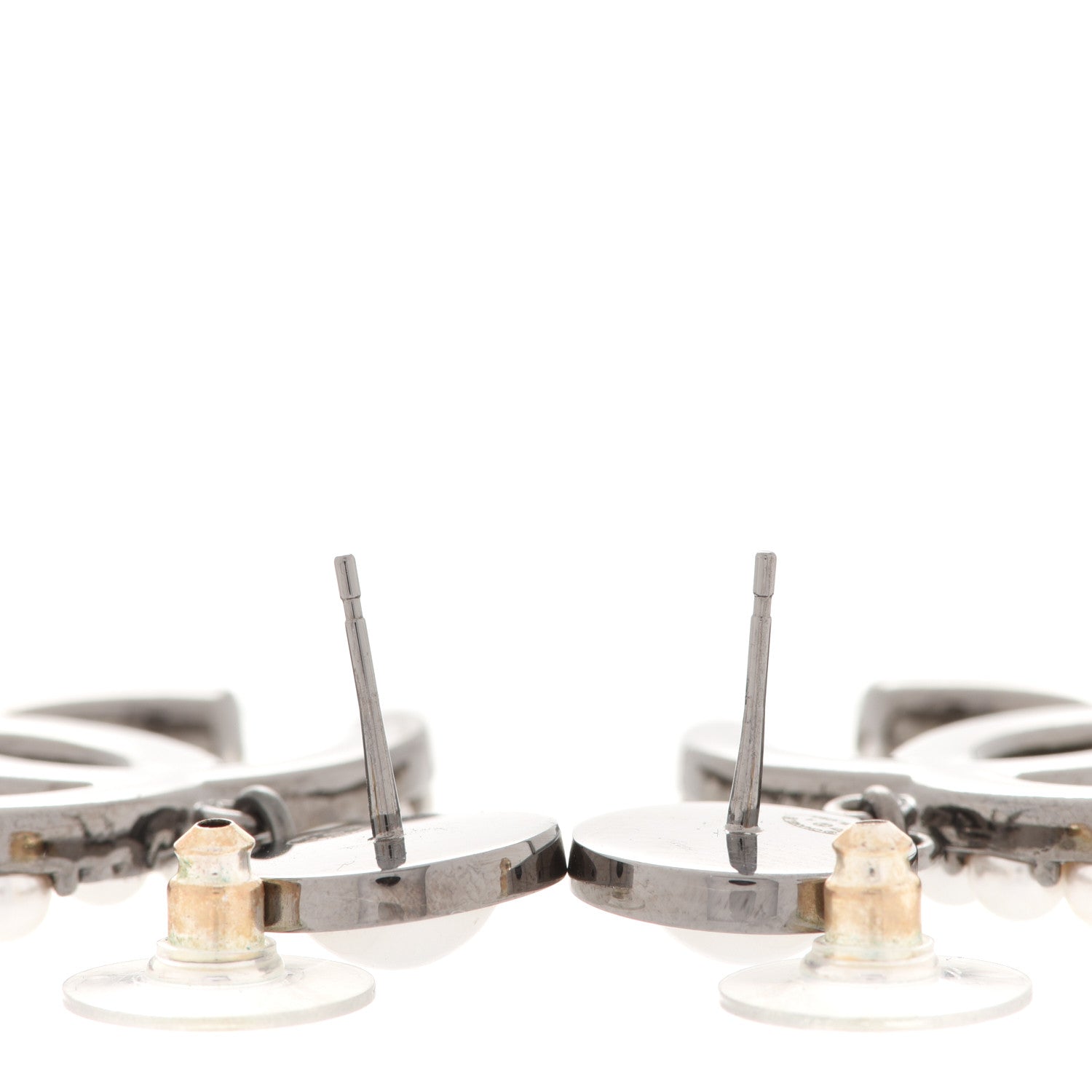 Chanel Pearl Crystal CC Drop Earrings Silver 3 of 5
