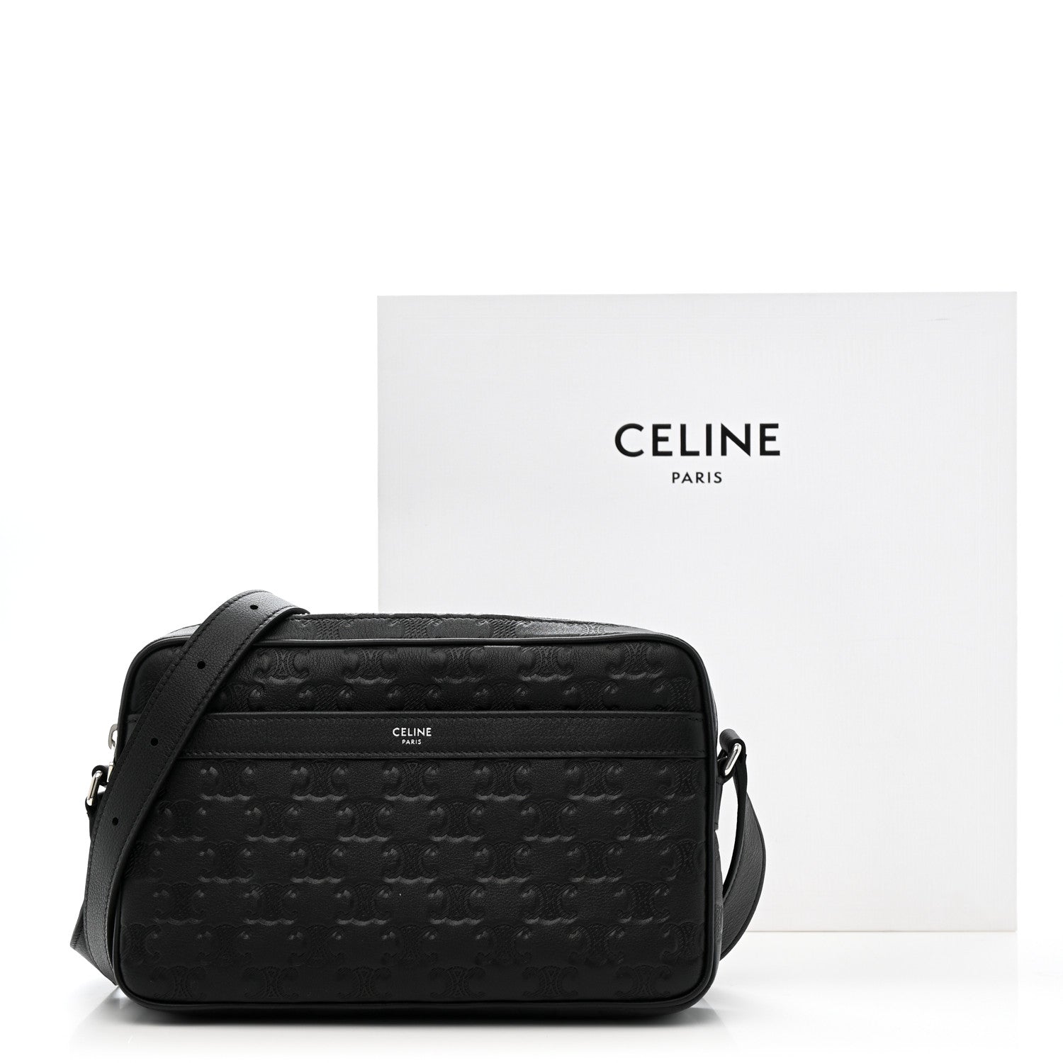 Celine Calfskin Triomphe Embossed Medium Messenger Bag Black 11 of 11