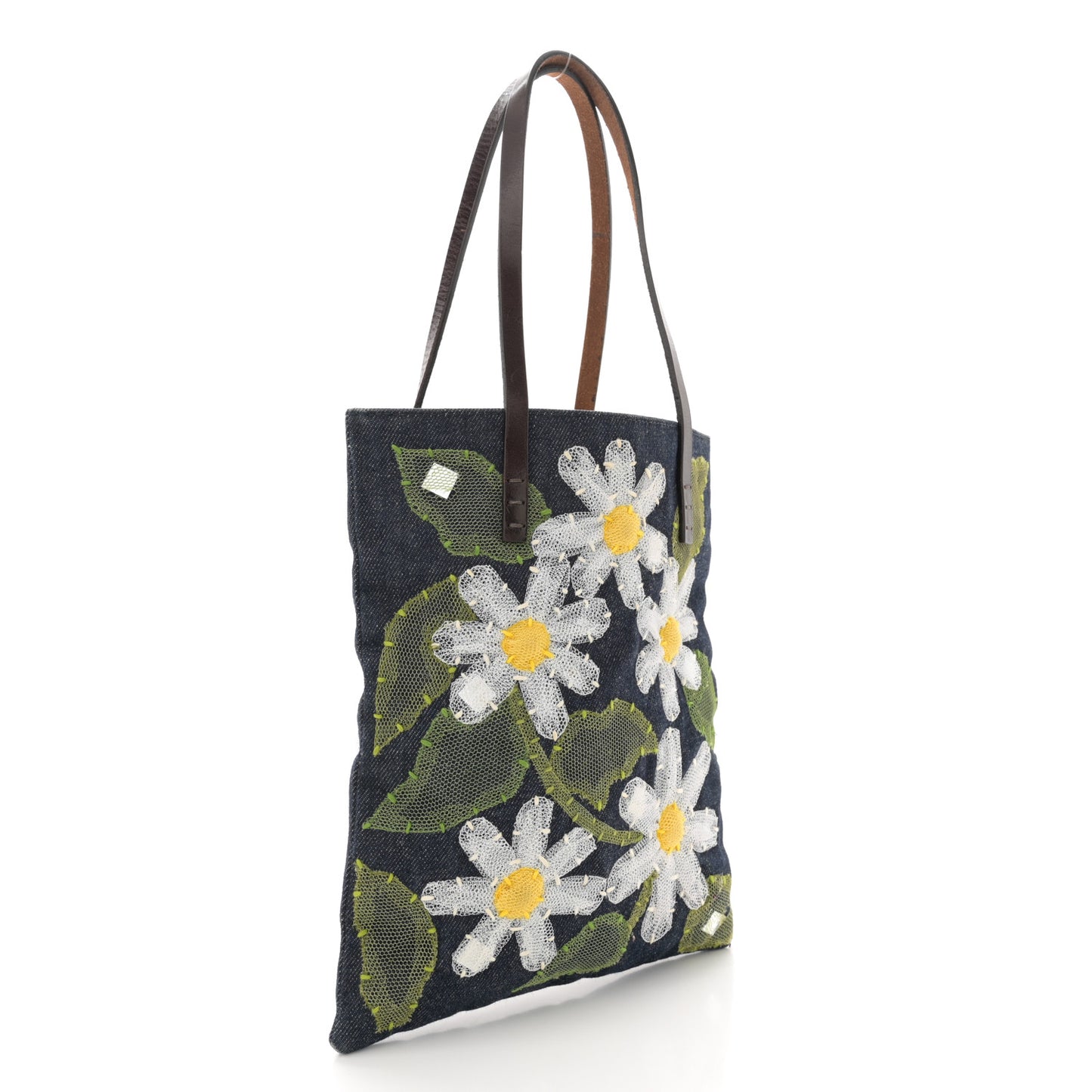 Denim Flower Applique Tote Blue