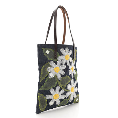 Fendi Denim Flower Applique Tote Blue 3 of 16