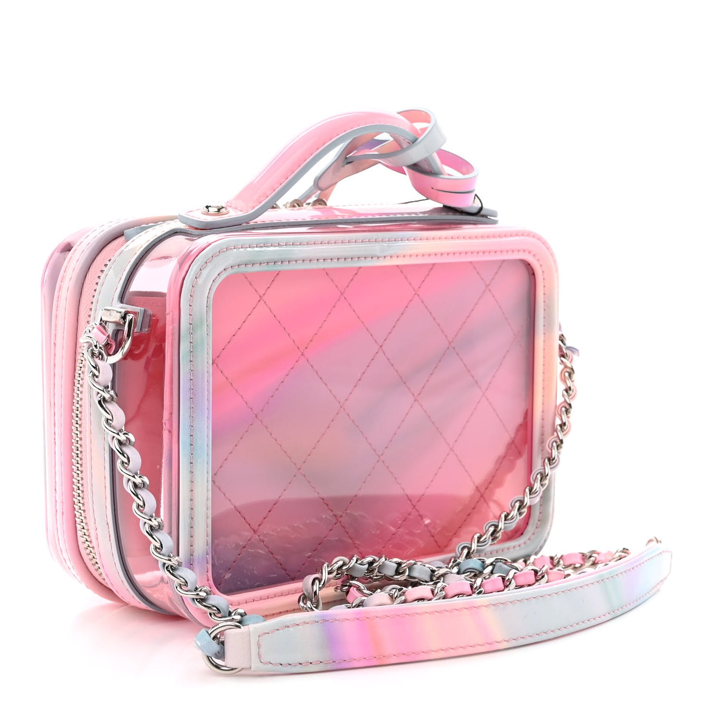PVC Patent Calfskin Patent Lambskin Small CC Vanity Case Pink
