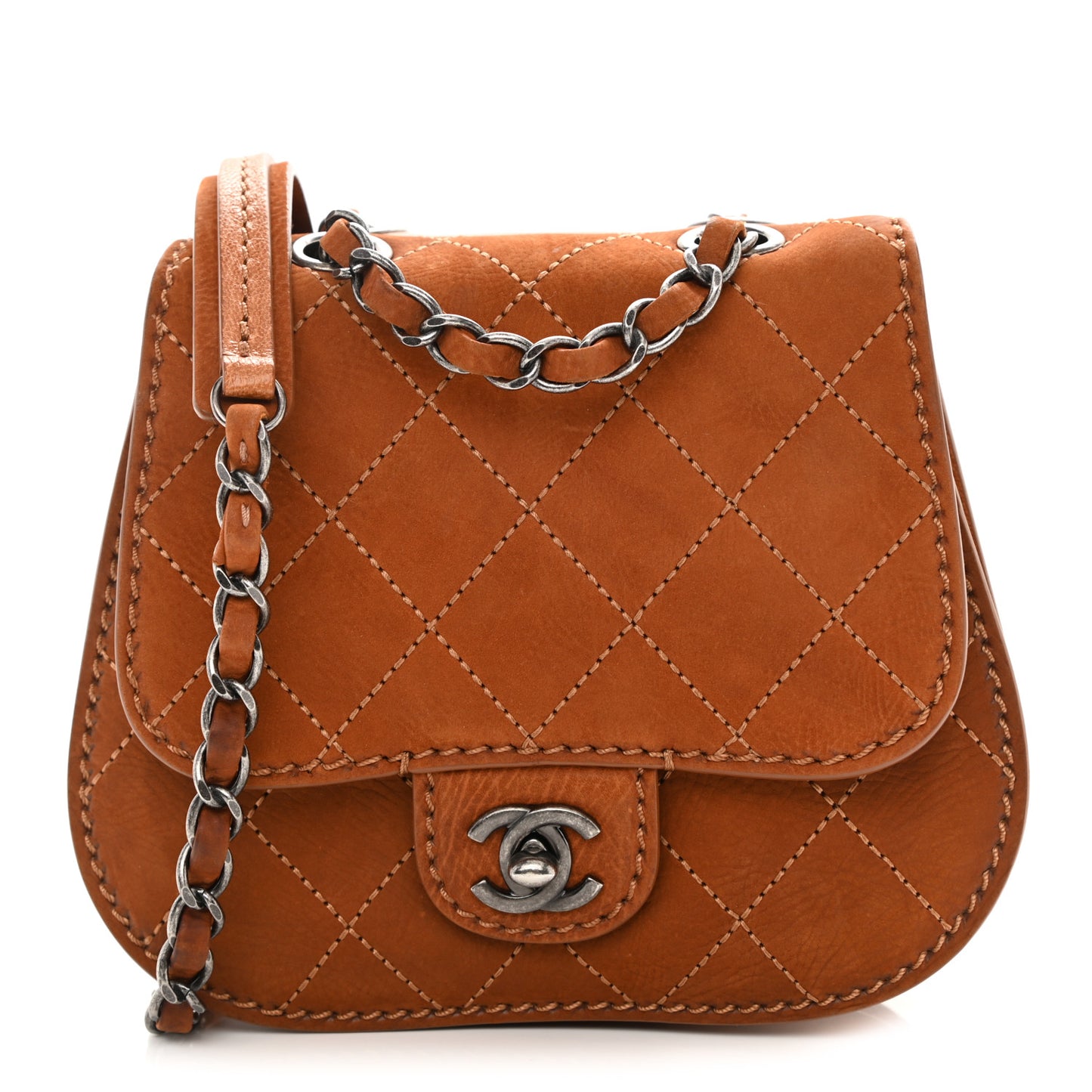 Suede Coco Twin Small Flap Marron