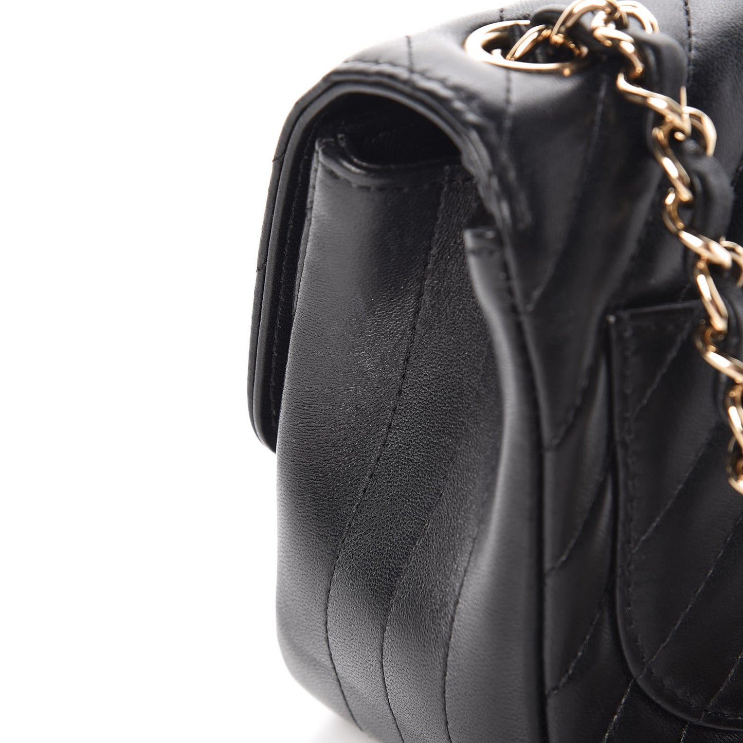 Lambskin Chevron Quilted Mini Square Flap Black