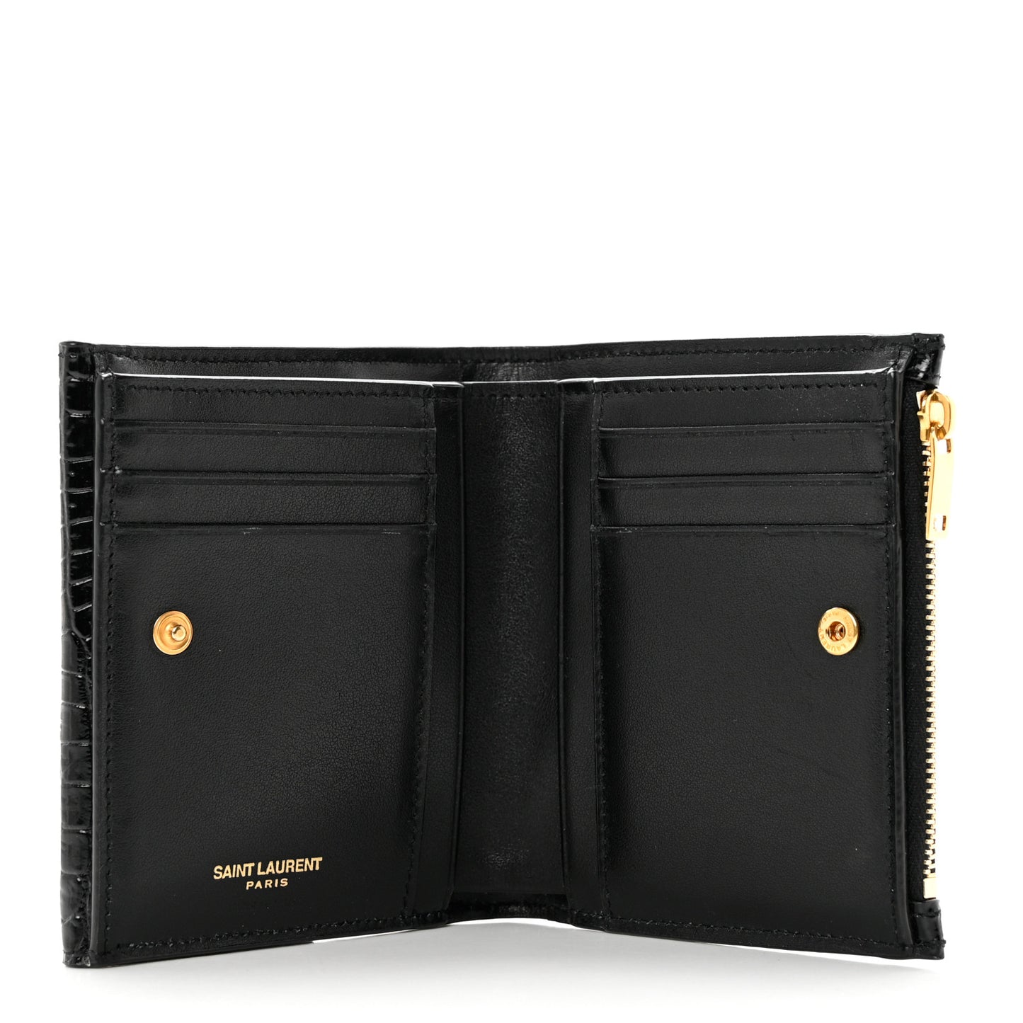 Shiny Calfskin Crocodile Embossed Monogram Uptown Compact Wallet Black