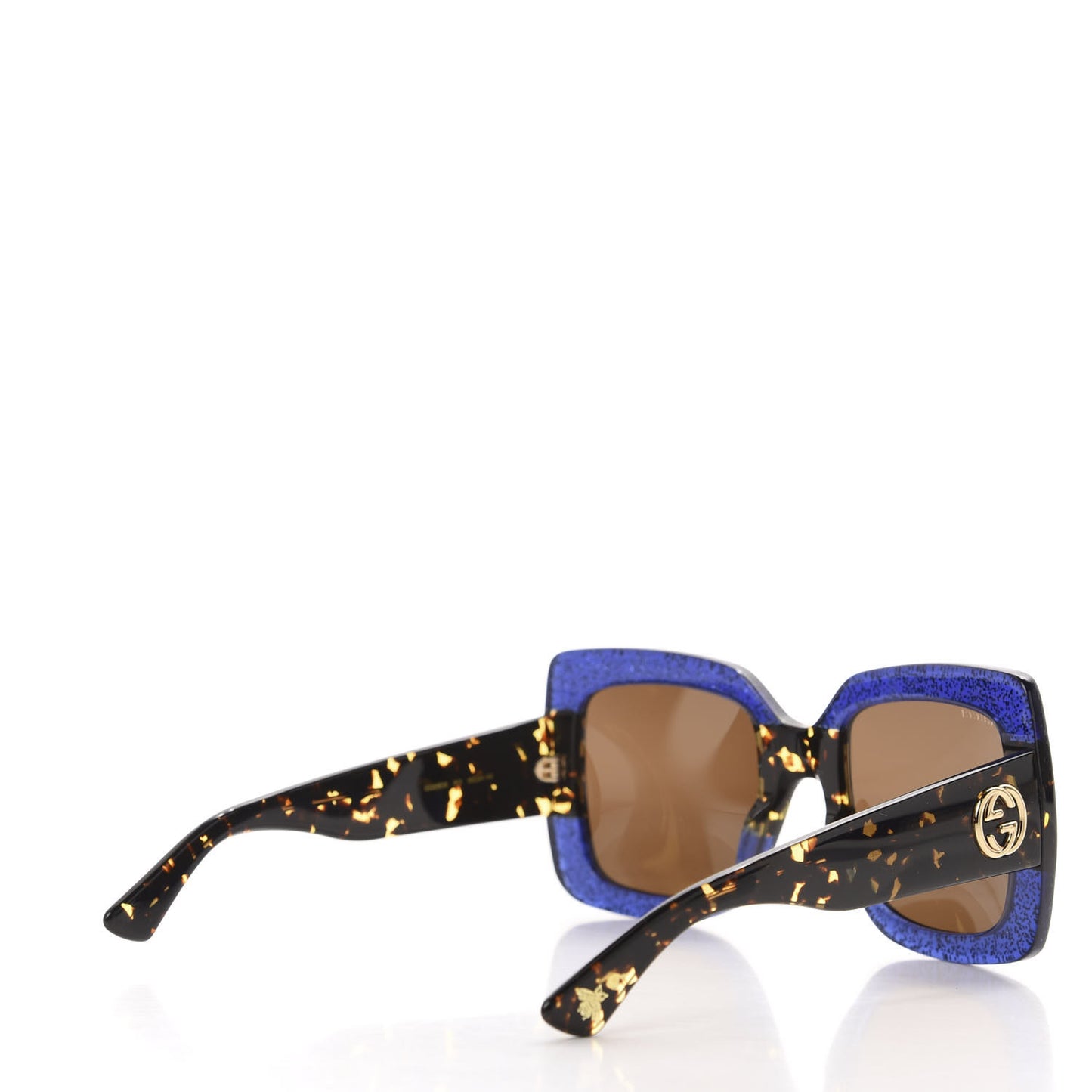 Square Frame GG0083S Sunglasses Glitter Blue Havana Brown