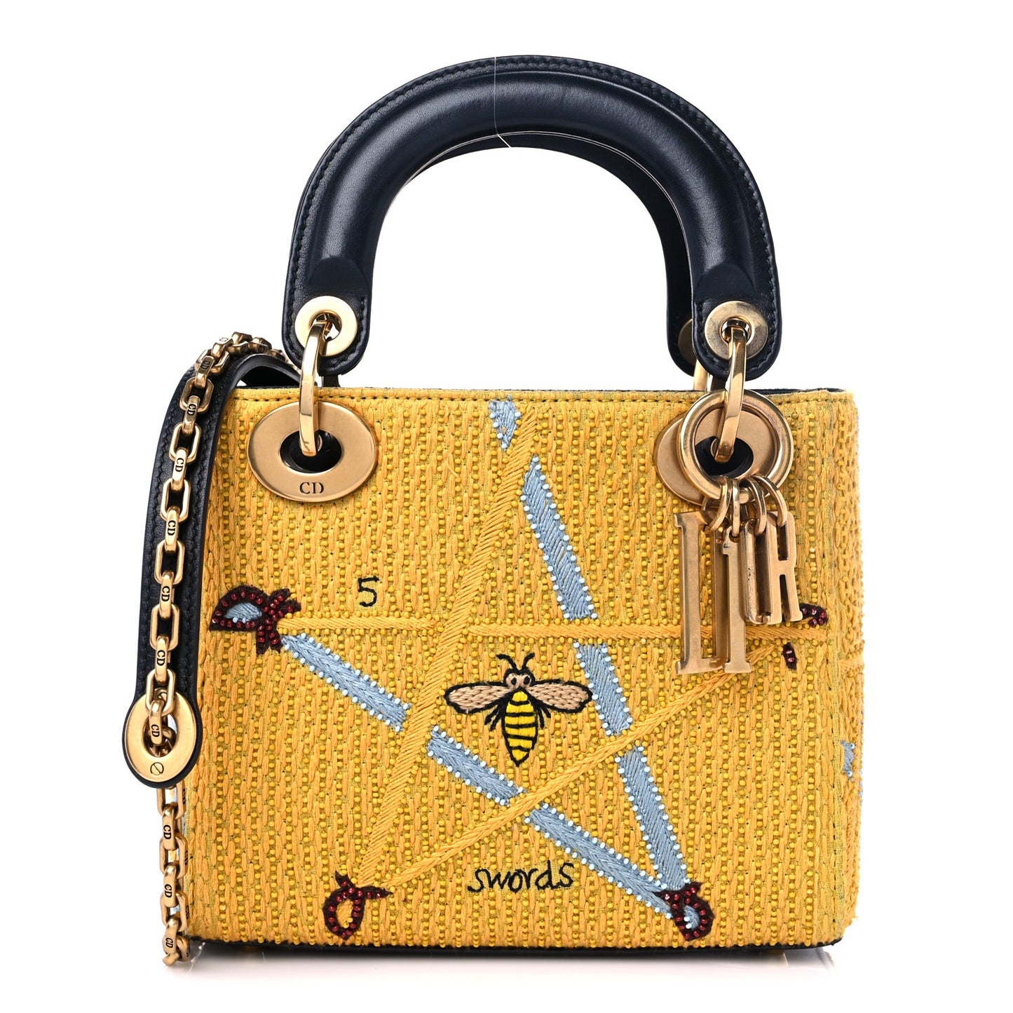 Canvas Embroidered Swords Mini Lady Dior Yellow Multicolor