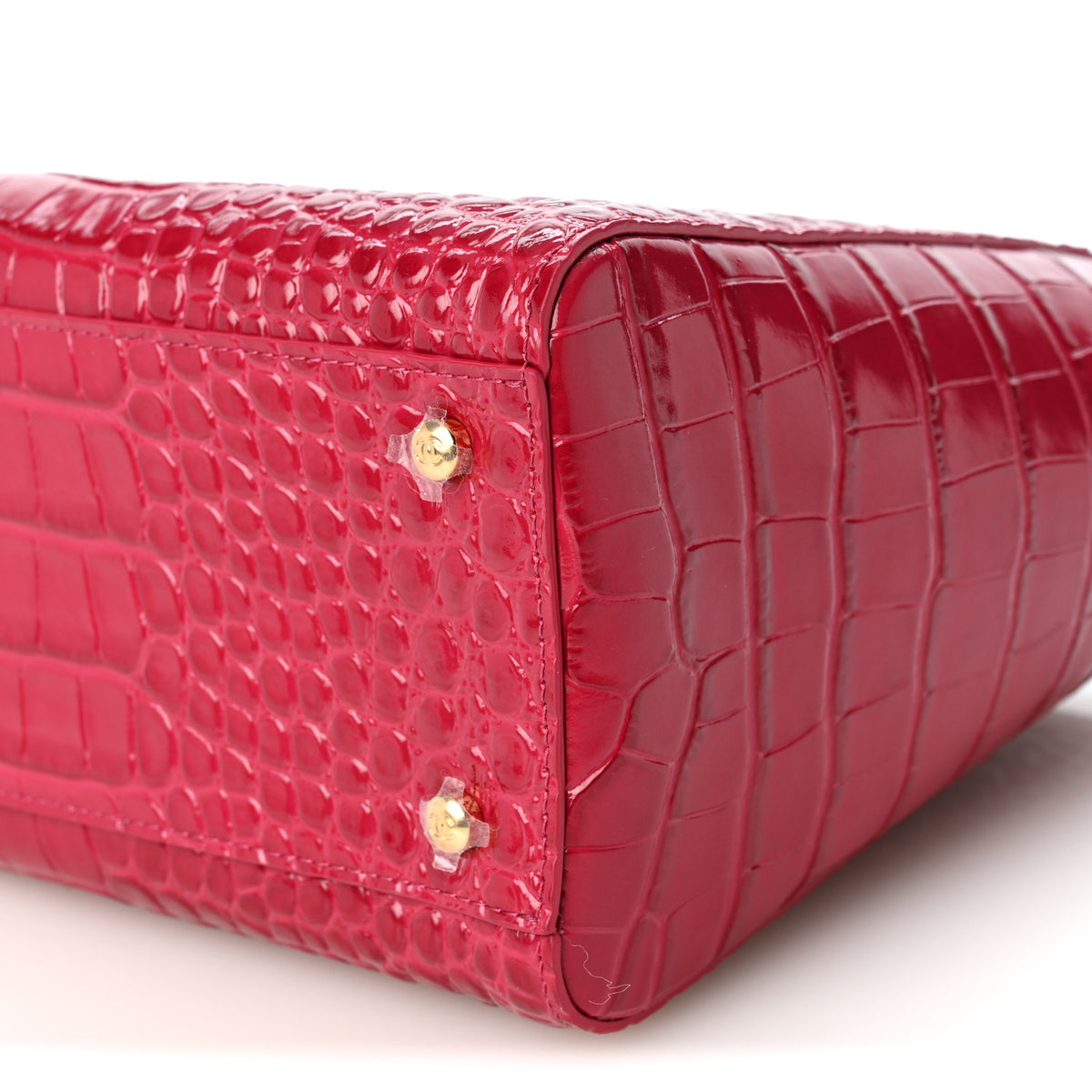 Chanel Calfskin Crocodile Embossed Archetype Small Shopping Tote Fuchsia 10 of 11