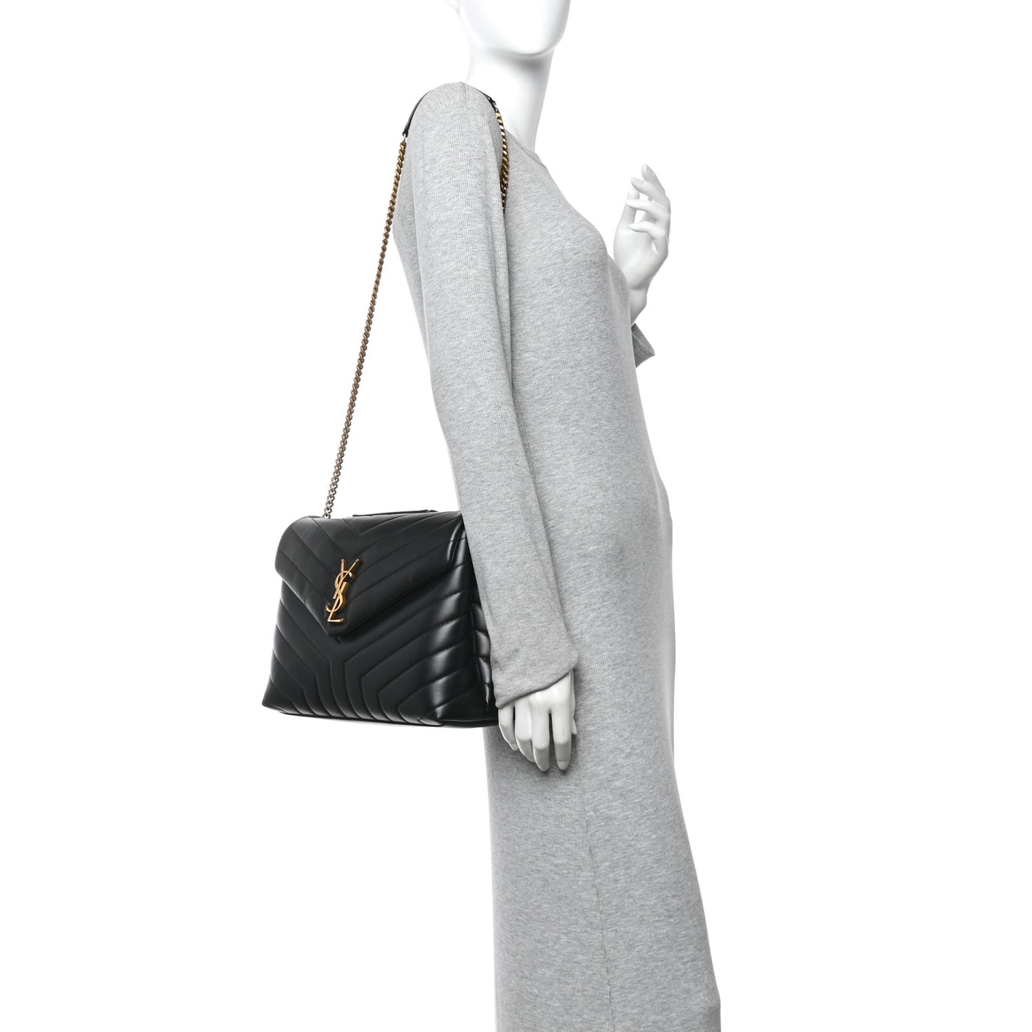 Calfskin Y Quilted Monogram Medium Loulou Chain Satchel Black