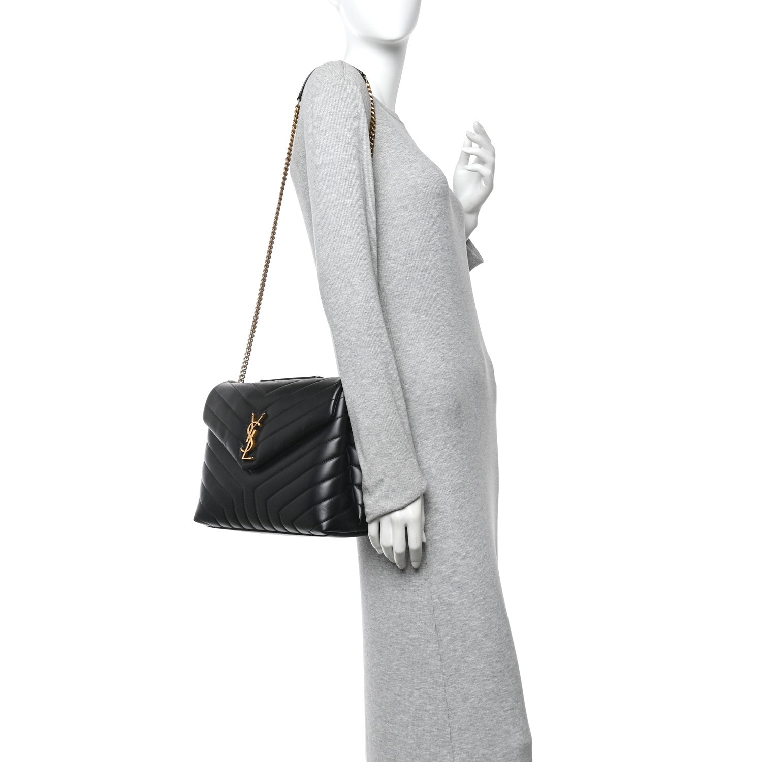Saint Laurent Calfskin Y Quilted Monogram Medium Loulou Chain Satchel Black 2 of 9