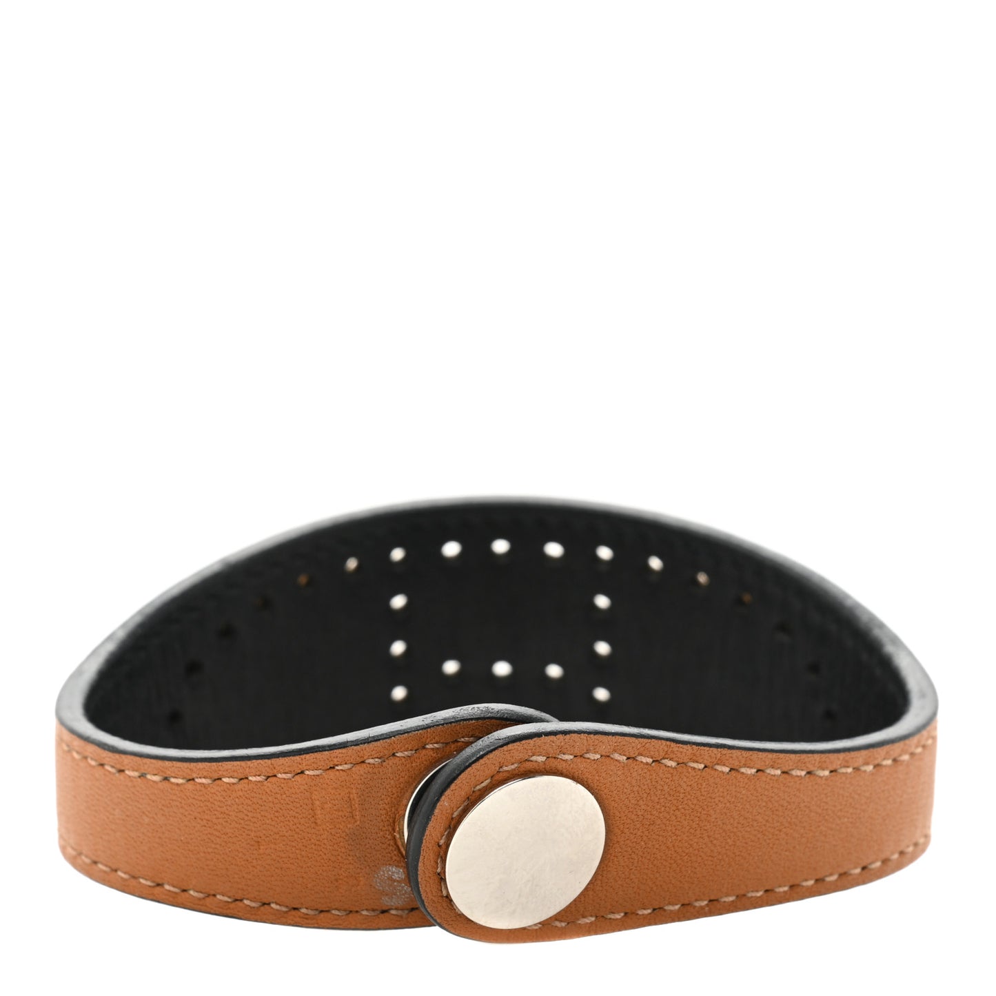 Calfskin Reversible Perforated H Bracelet S Black