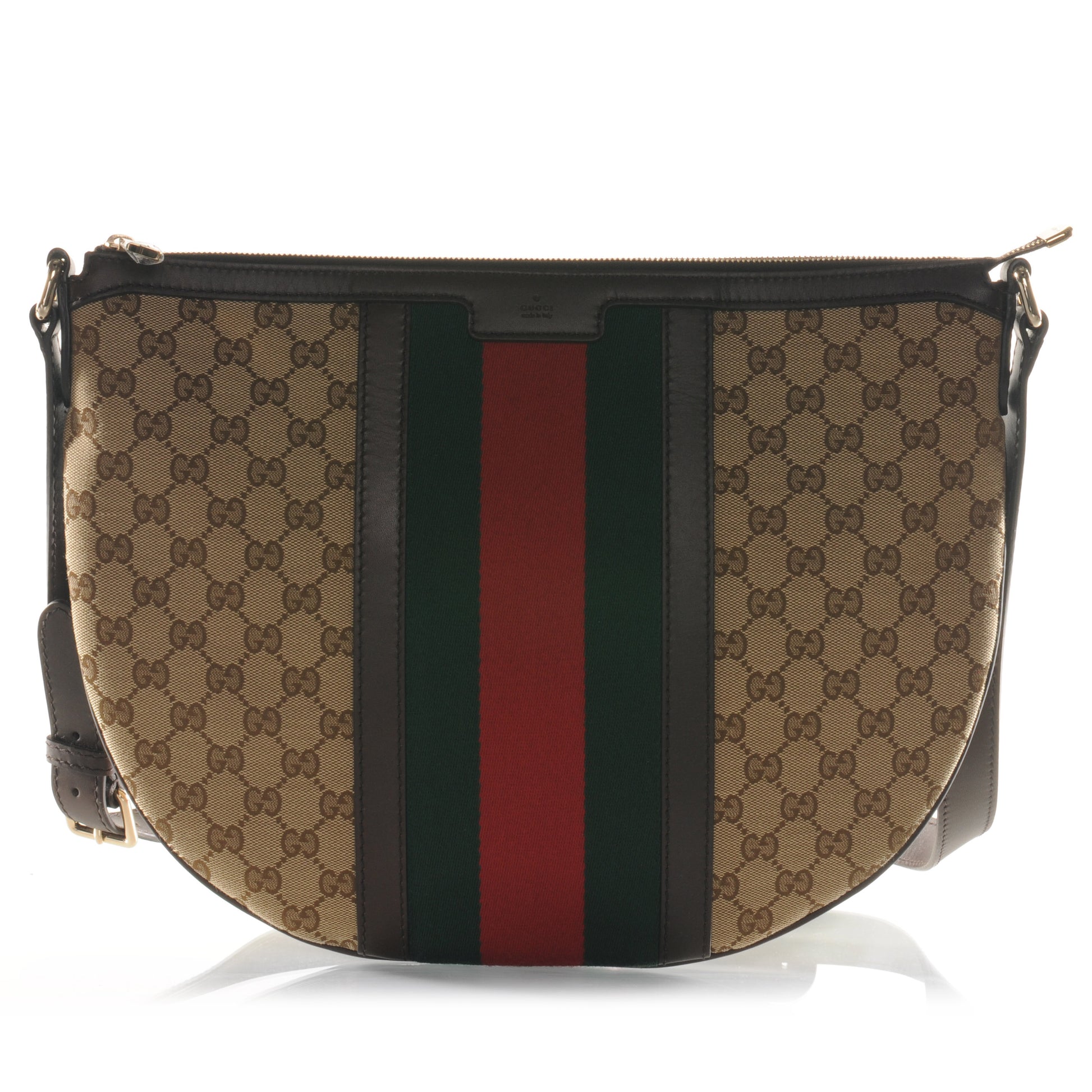 Gucci Monogram Vintage Web Medium Half Moon Hobo Ebony 1 of 8
