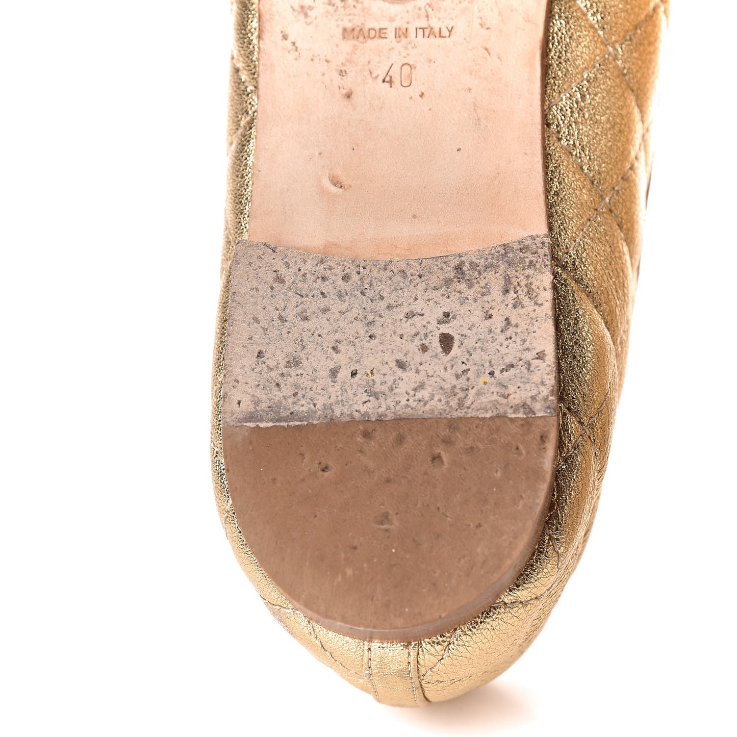 Metallic Lambskin Quilted Cap Toe Ballerina Flats 40 Gold