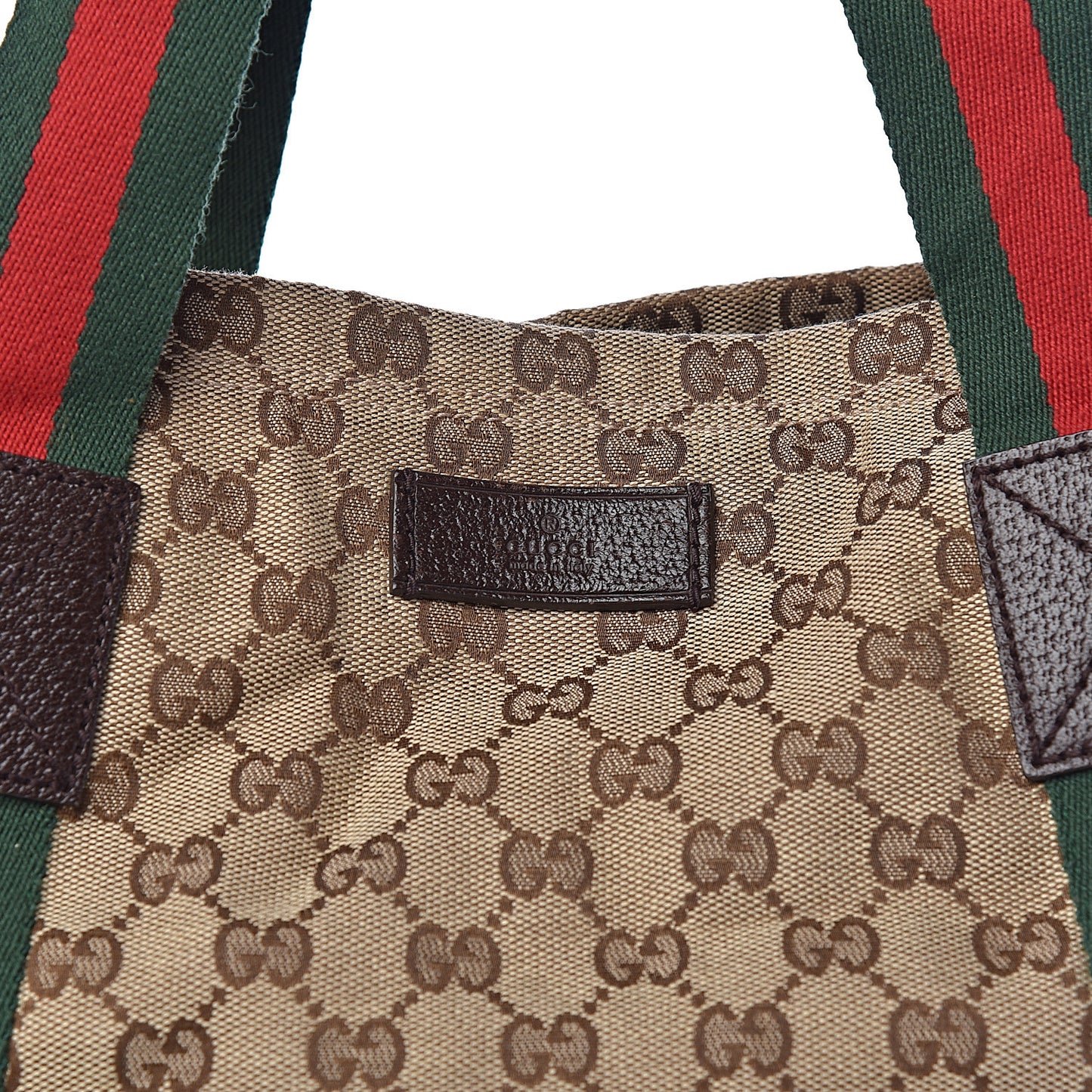 GG Monogram Medium Web Handle Vertical Tote Dark Brown