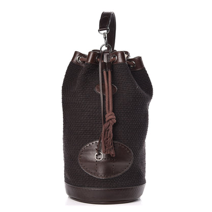 Hermes Canvas Knit Drawstring Bag Brown 1 of 11