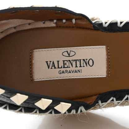 Valentino Garavani Grained Calfskin Rockstud Ankle Wrap Espadrille 15/85mm Wedges 39 Black Light Cuir 7 of 8