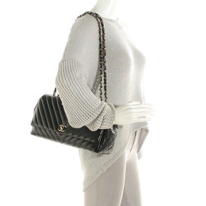 Chanel Lambskin Chevron Quilted Large Surpique Flap Black 2 of 8
