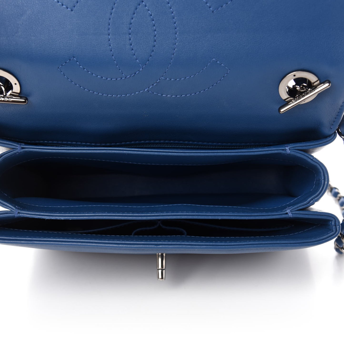 Calfskin Small Trendy CC Dual Handle Flap Bag Blue