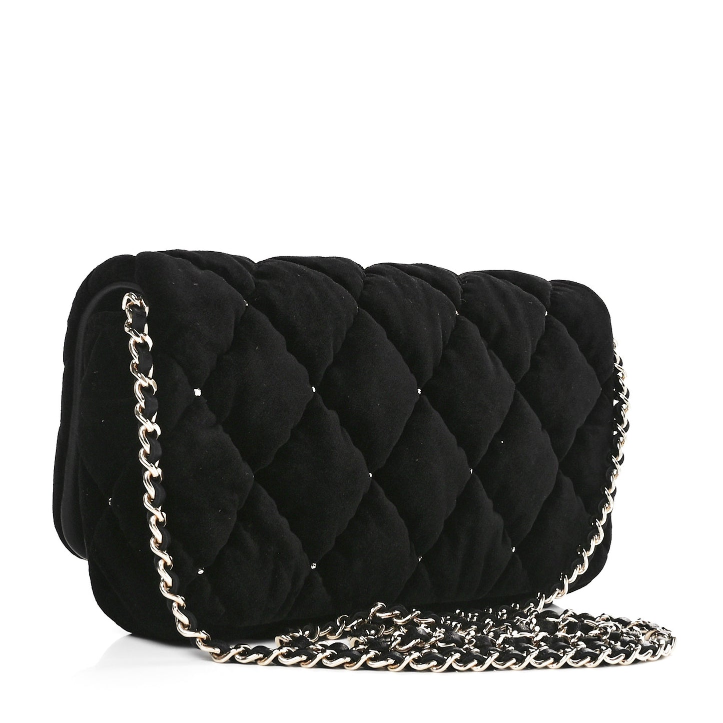 Velvet Diamanté Quilted Flap Clutch Black