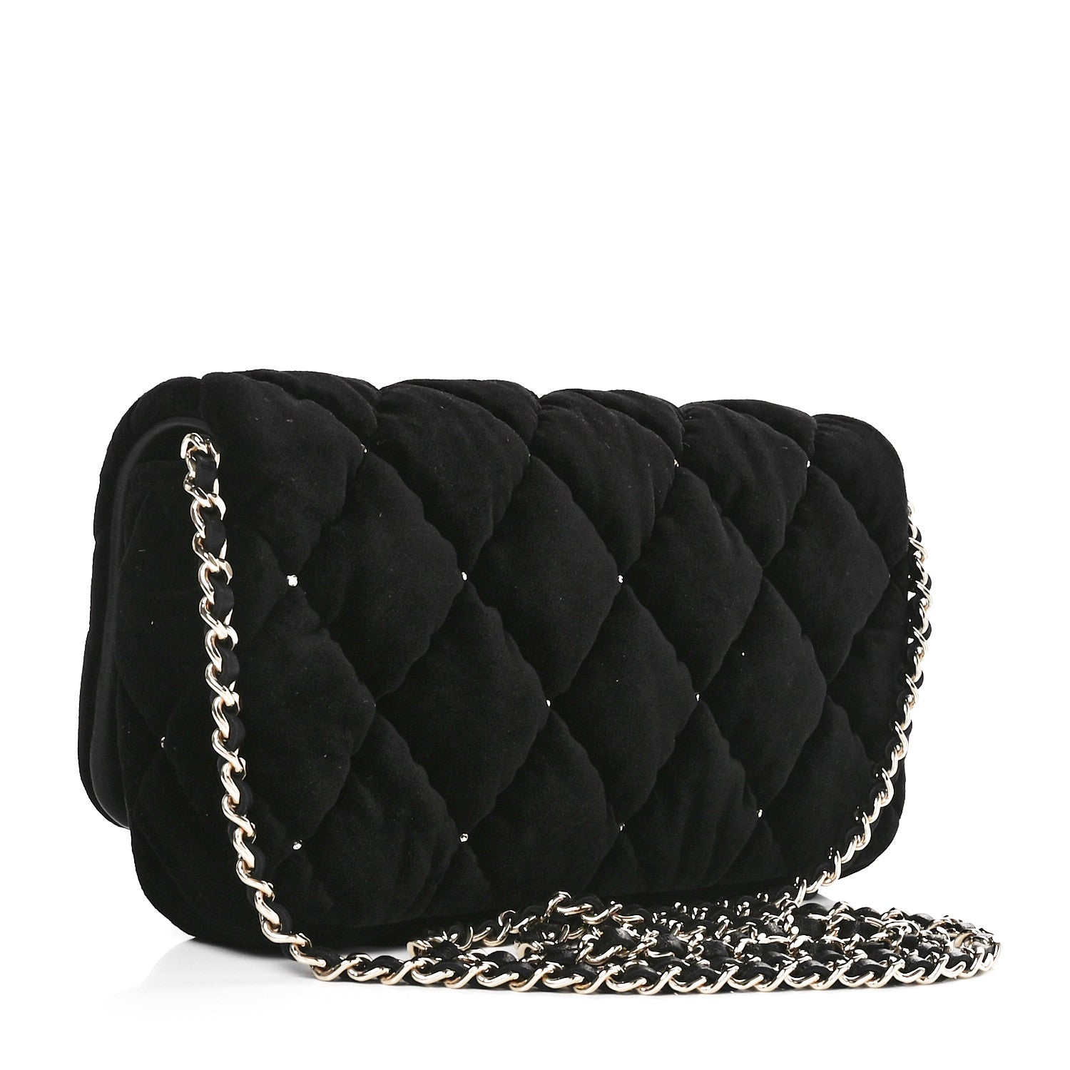 Chanel Velvet Diamanté Quilted Flap Clutch Black 2 of 12