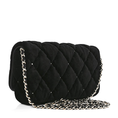 Chanel Velvet Diamanté Quilted Flap Clutch Black 2 of 12