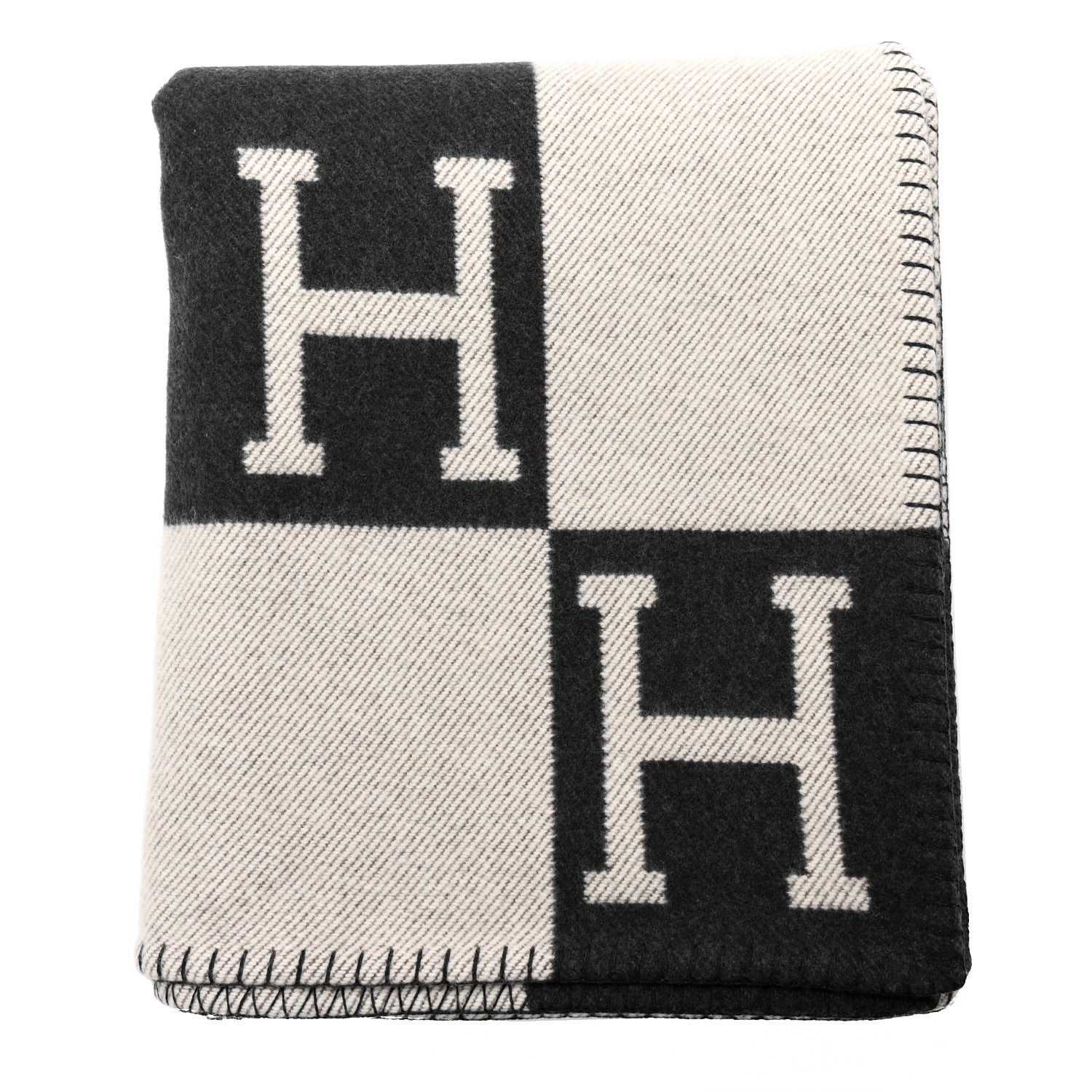 Hermes Wool Cashmere Signature Avalon Blanket Black 1 of 3