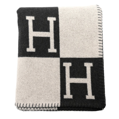 Hermes Wool Cashmere Signature Avalon Blanket Black 1 of 3