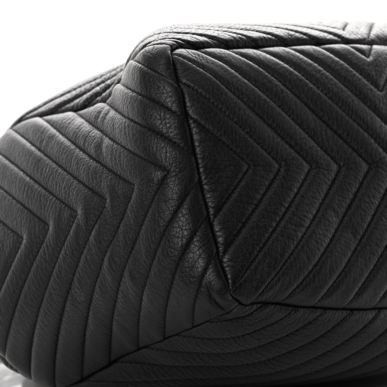 Chanel Deerskin Chevron Large CC Chain Bucket Drawstring Bag Black 9 of 15