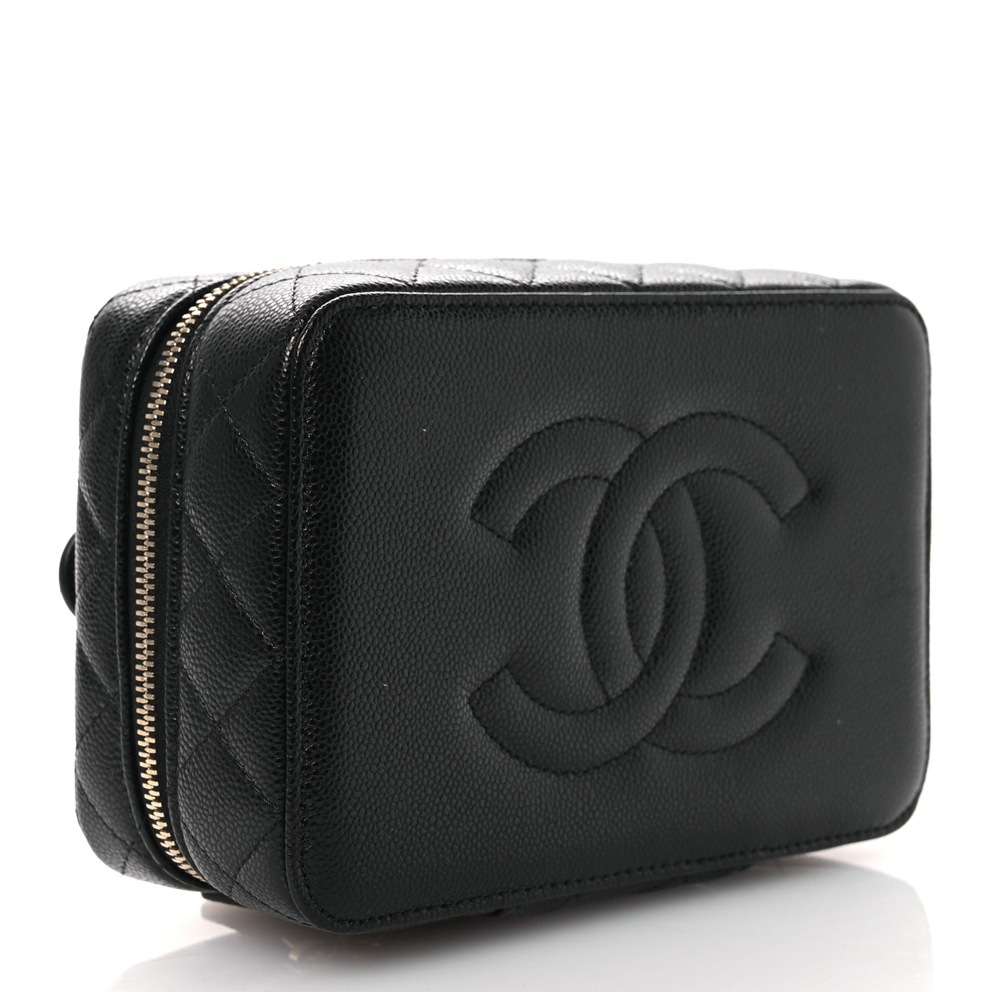 Caviar Quilted Top Handle Jewelry Case Black