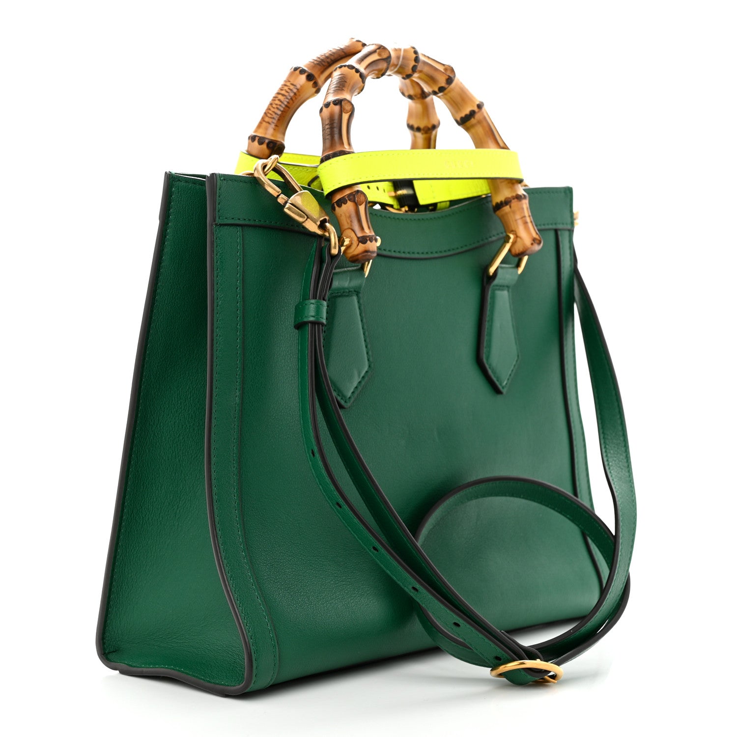 Gucci Wonka Grain Calfskin Small Diana Tote Bag Green Yellow Fluo 3 of 12