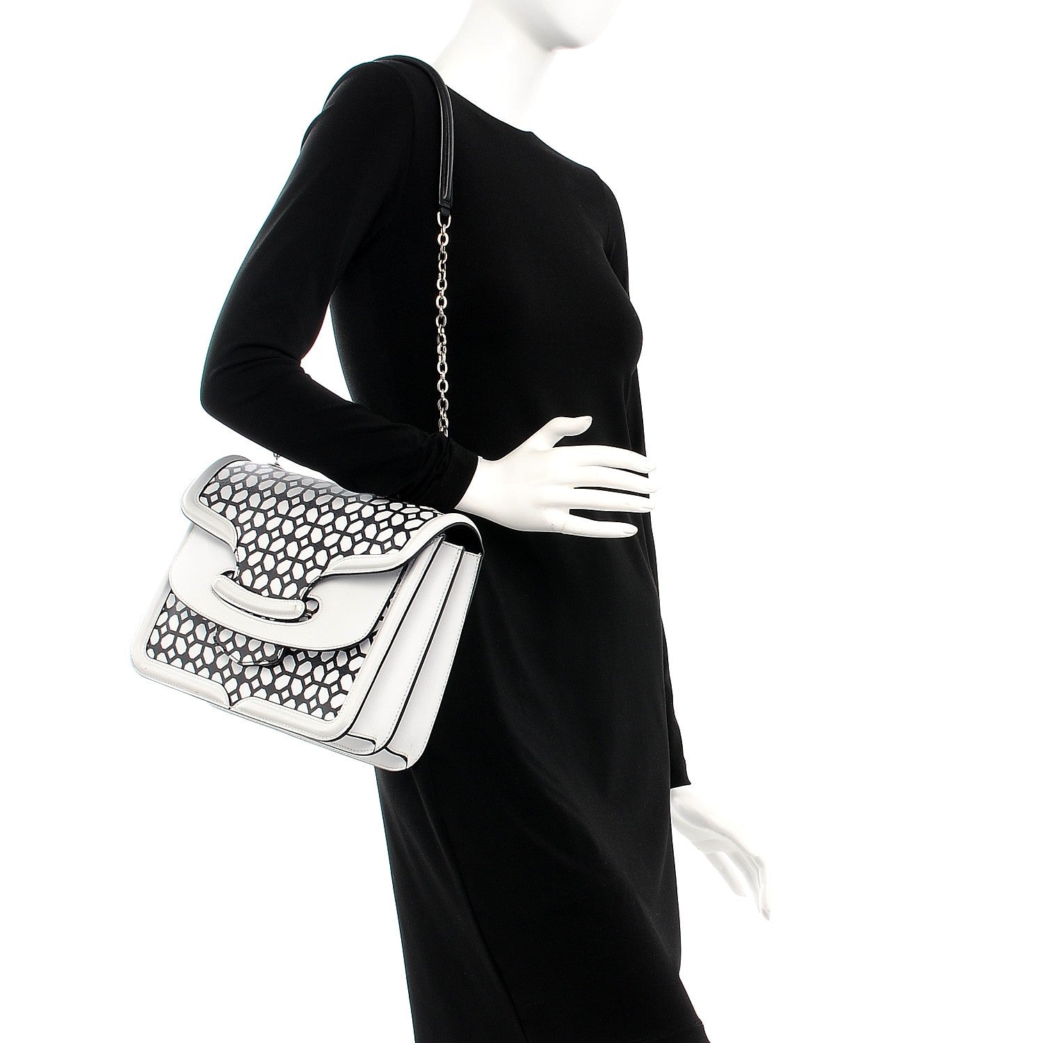 Alexander McQueen Calfskin Heroine Chain Satchel Ivory Black 2 of 16