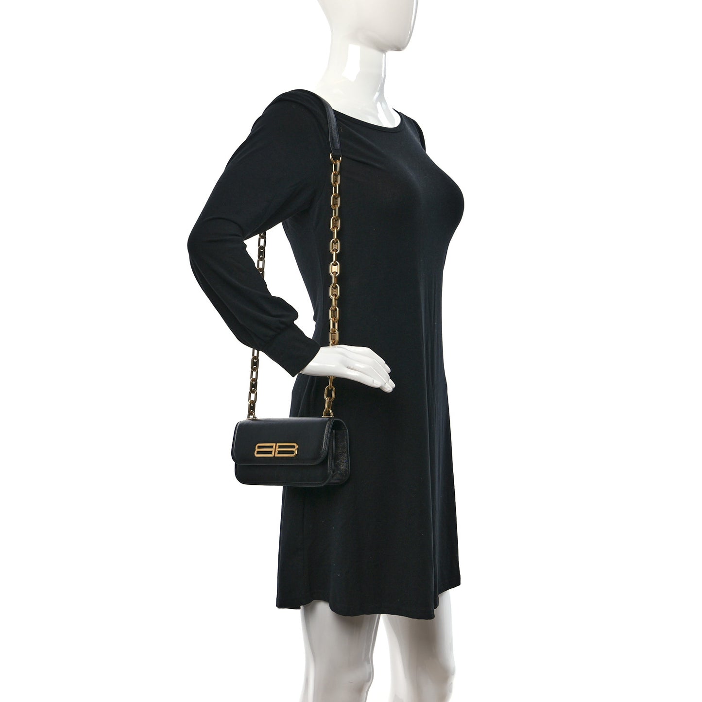 Calfskin Stripe Embossed Gossip Chain Bag XS Black