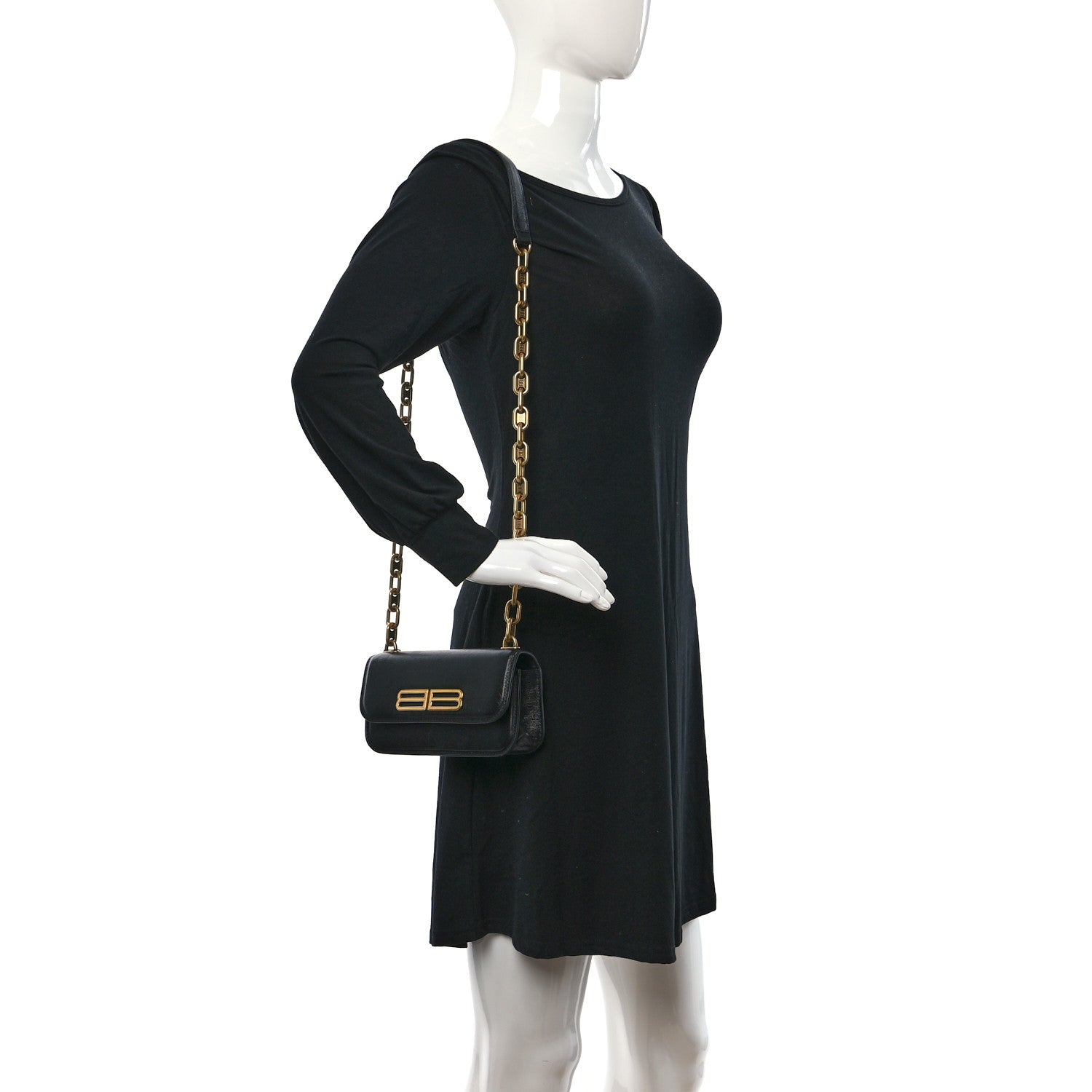 Balenciaga Calfskin Stripe Embossed Gossip Chain Bag XS Black 2 of 8