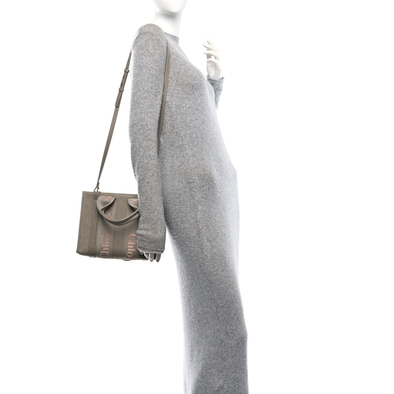 Chloe Cotton Calfskin Small Woody Ribbon Tote With Strap  Beige Taupe 2 of 12